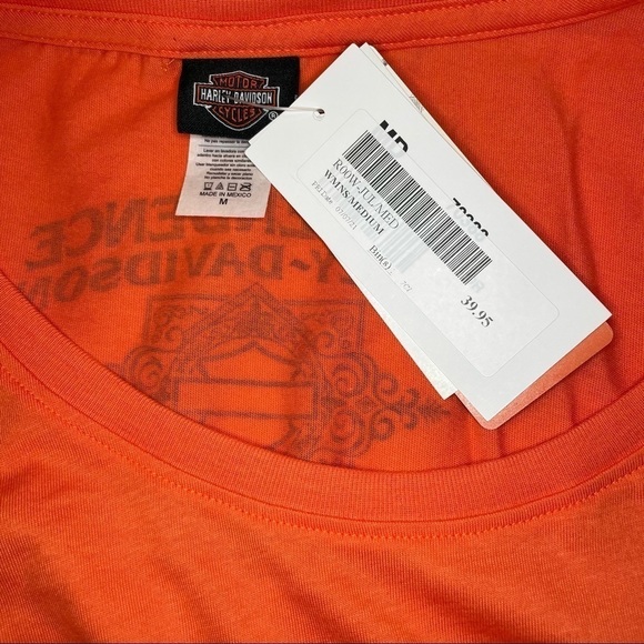 Harley Davidson Orange Short Sleeve Crew Neck T-shirt With Rhinestone Logo. Med. - Picture 10 of 13